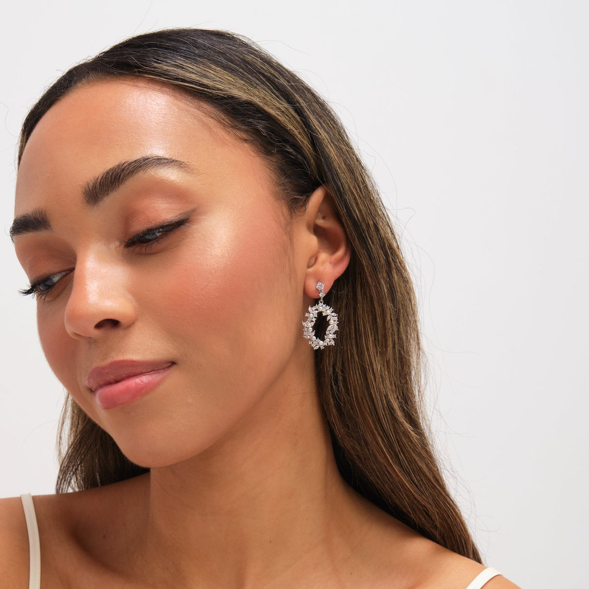 Jon Richard Rhodium Plated Crystal and Freshweater Pearl Open Earrings