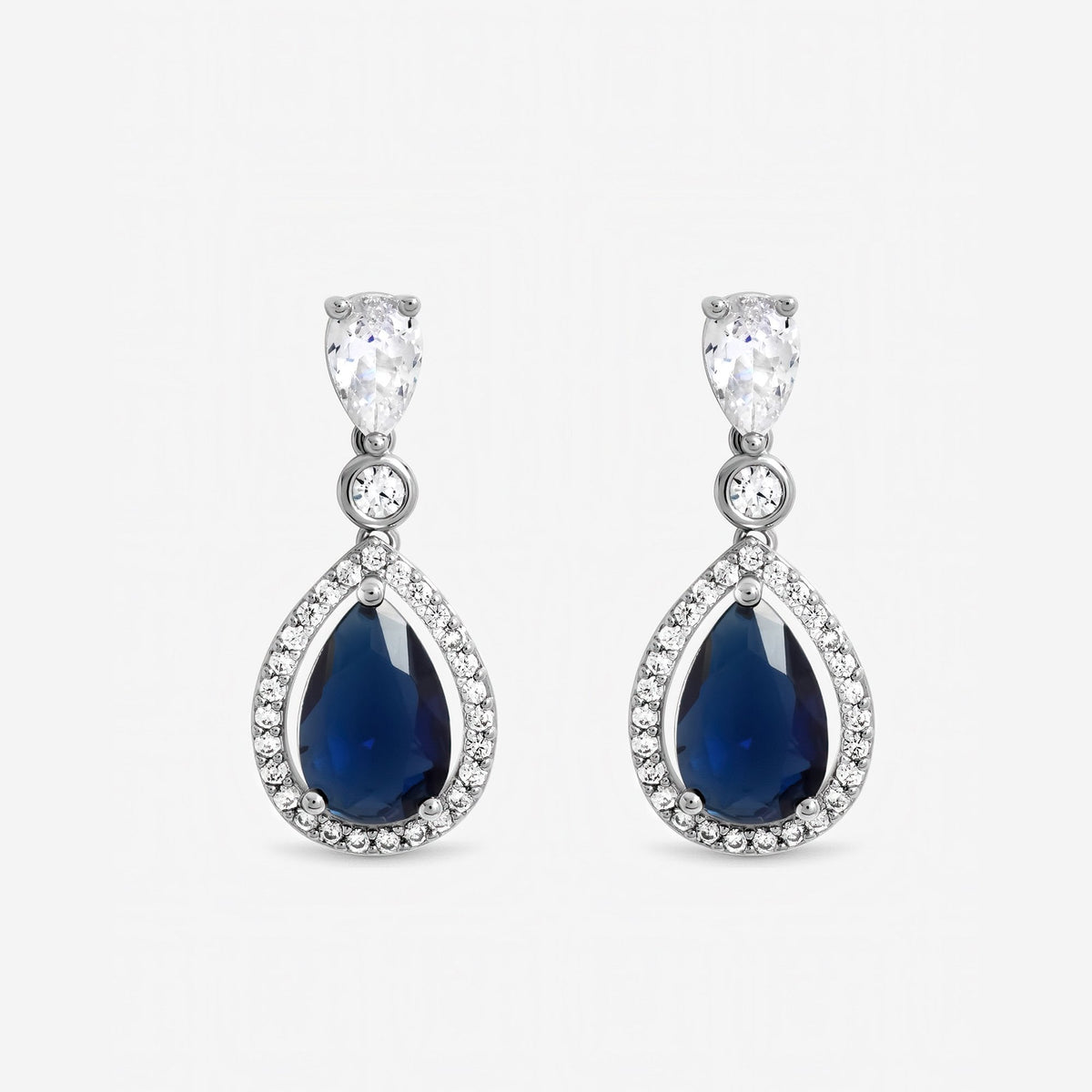 Jon Richard Rhodium Plated Cubic Zirconia Sapphire Pear Drop Earrings