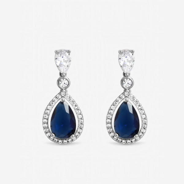 Jon Richard Rhodium Plated Cubic Zirconia Sapphire Pear Drop Earrings