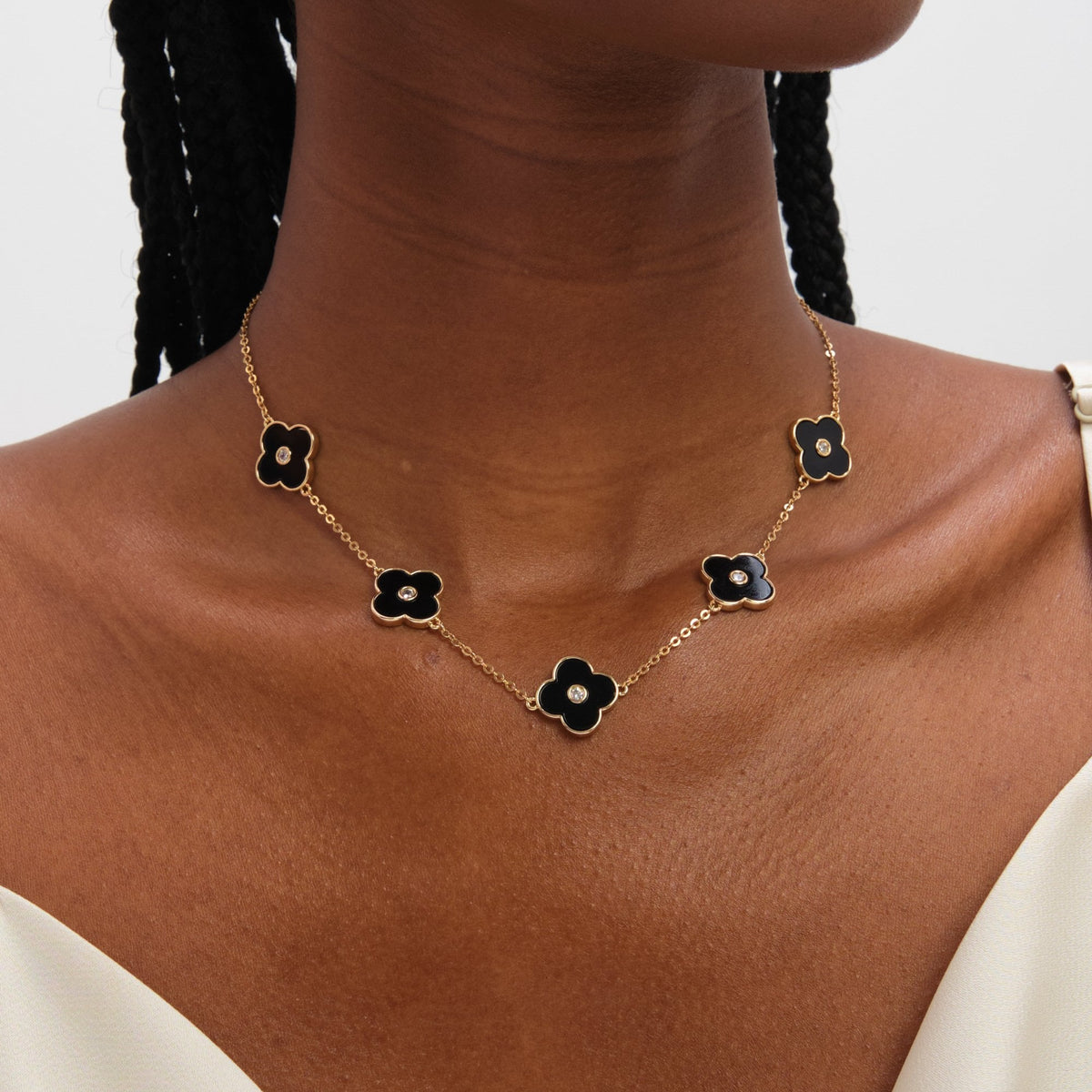 Jon Richard Gold Plated and Jet Polished Clover Necklace
