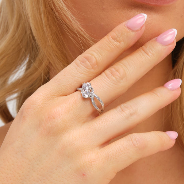 Jon Richard Rhodium Plated Cubic Zirconia Double Stone Ring