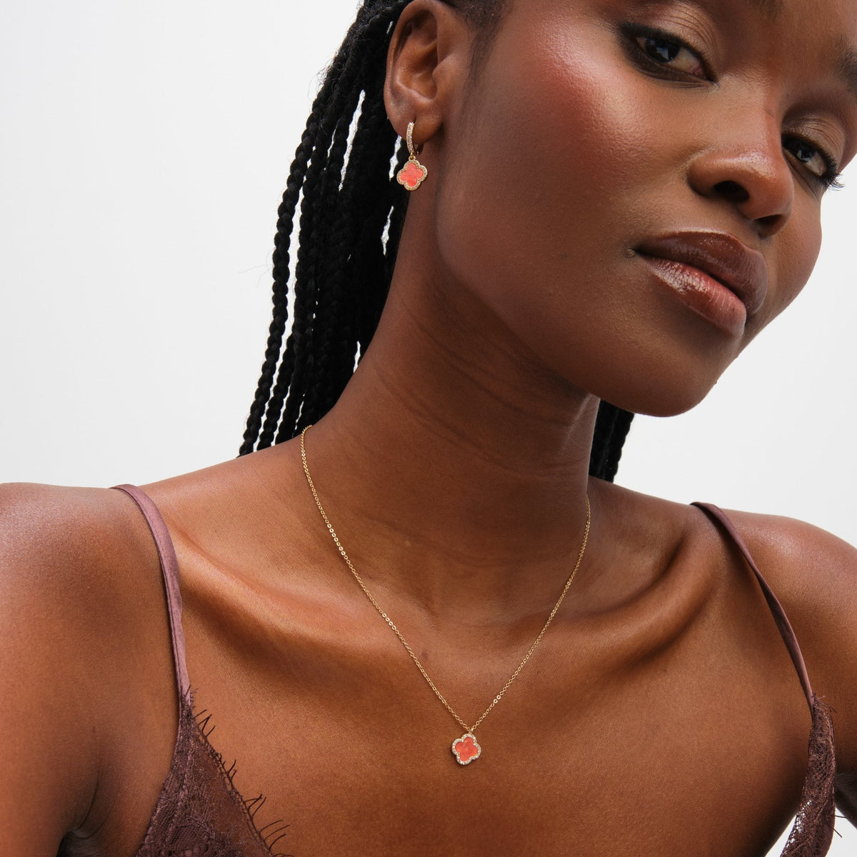 Jon Richard Gold Plated and Coral Clover Pendant Necklace