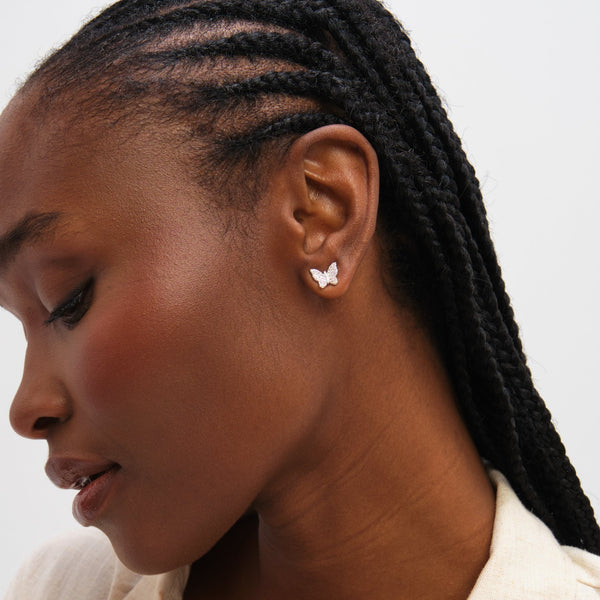 Inicio Sterling Silver Pave Butterfly Studs - Gift Pouch