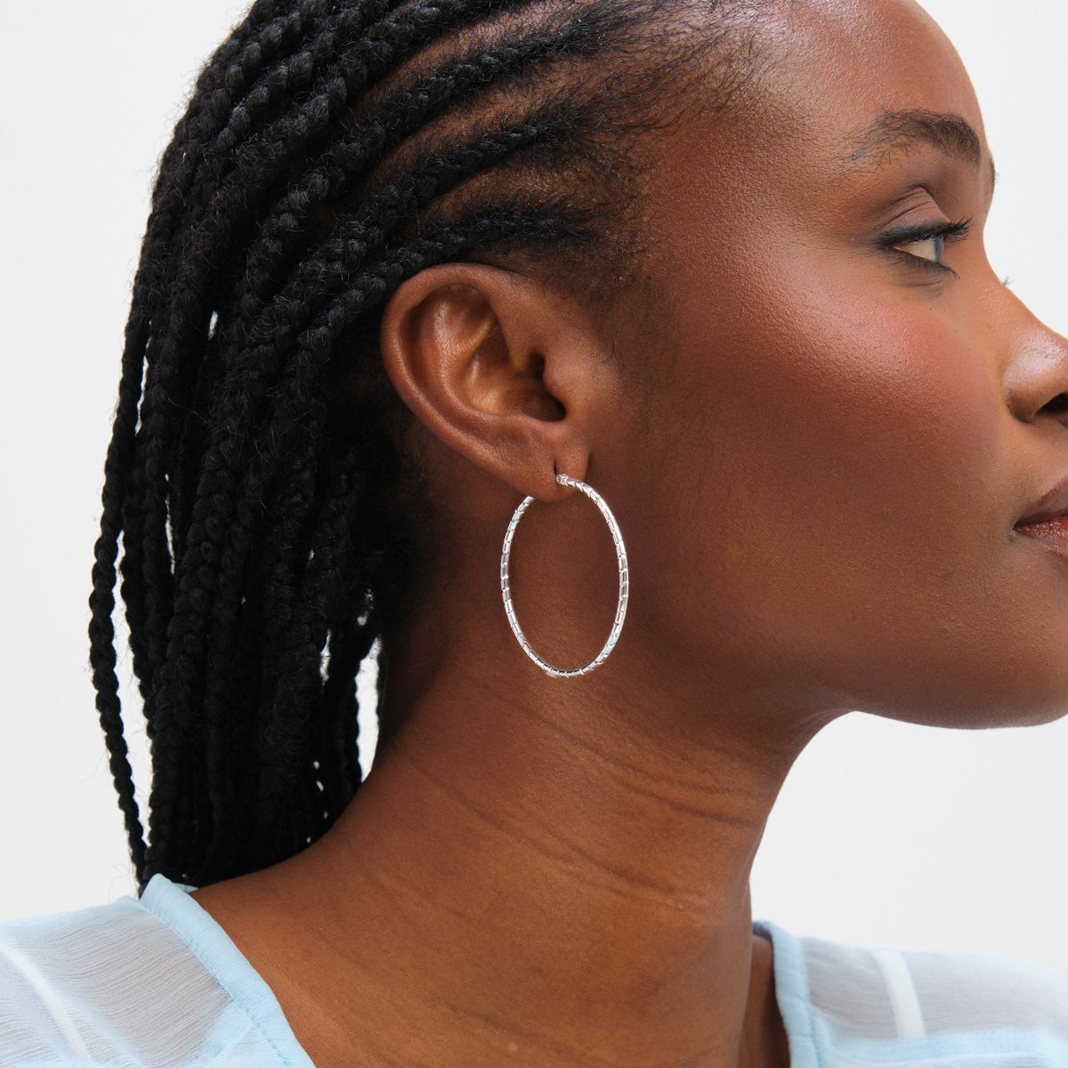 Inicio Sterling Silver Large Textured Hoops - Gift Pouch