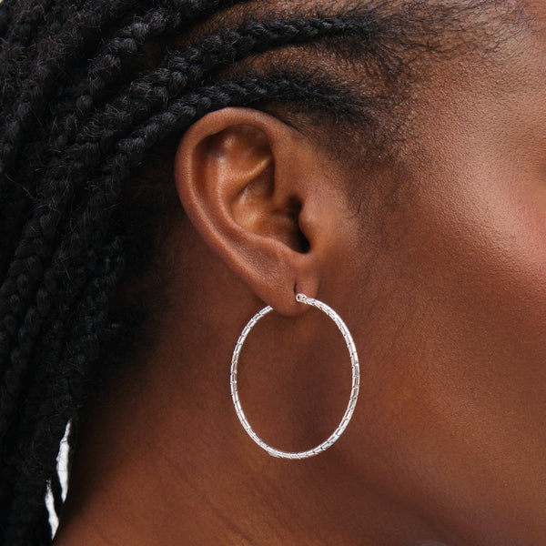 Inicio Sterling Silver Large Textured Hoops - Gift Pouch
