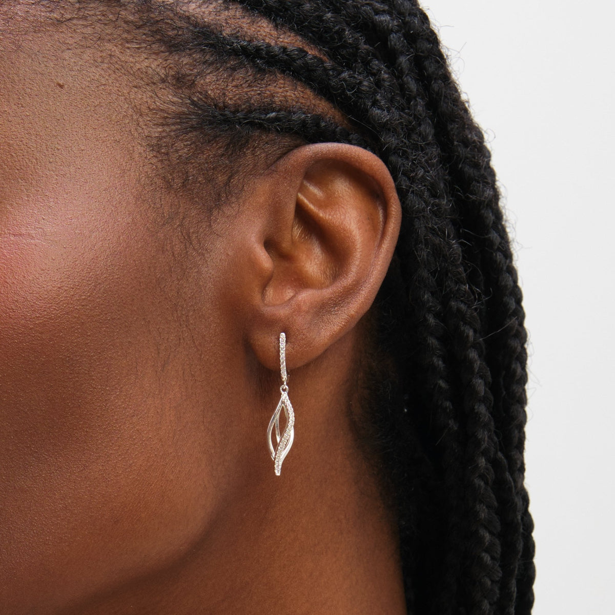 Inicio Sterling Silver Pave Twist Cage Drop Earrings - Gift Pouch