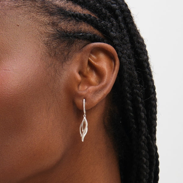 Inicio Sterling Silver Pave Twist Cage Drop Earrings - Gift Pouch