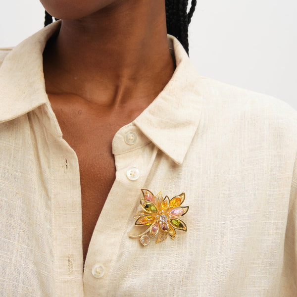 Jon Richard Gold Plated Multi Coloured Floral Brooch - Gift Box