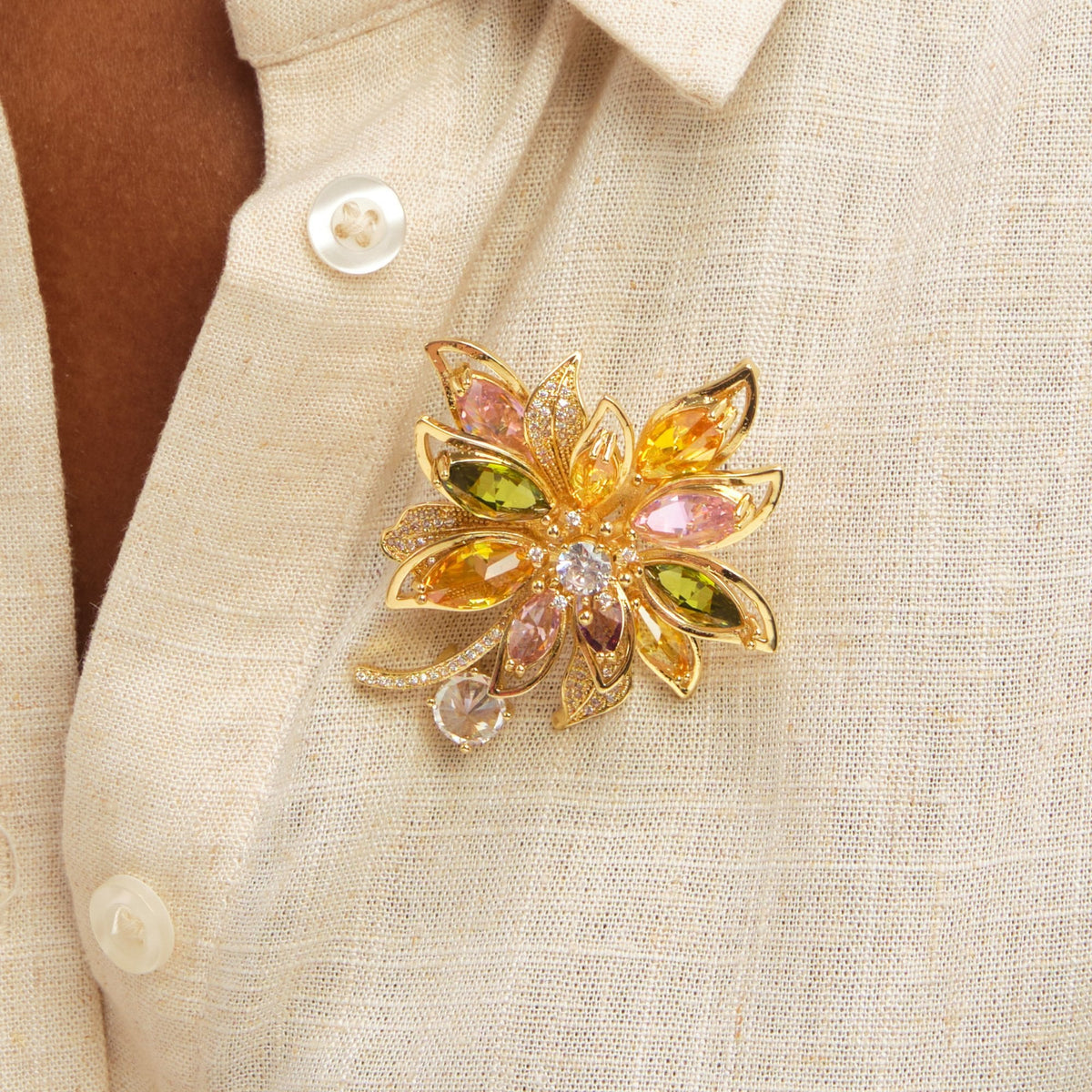 Jon Richard Gold Plated Multi Coloured Floral Brooch - Gift Box