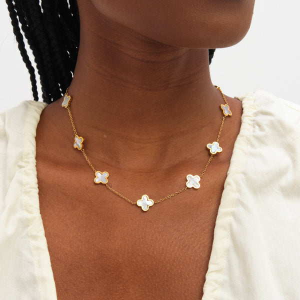 Jon Richard Gold Plated Waterproof Mother of Pearl Clover Station Necklace