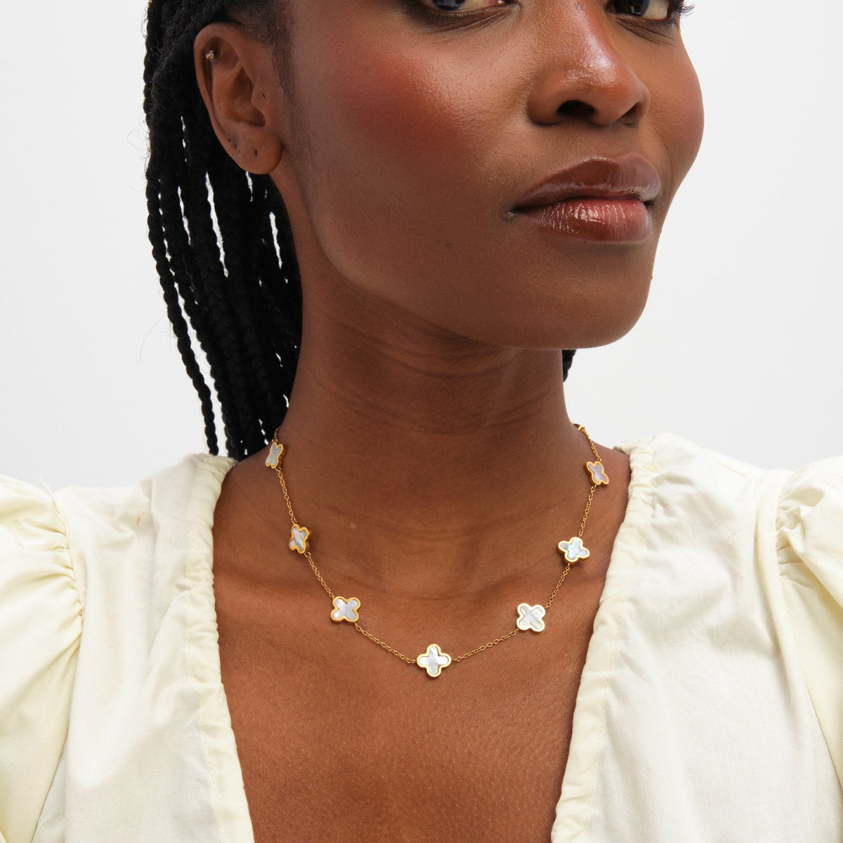 Jon Richard Gold Plated Waterproof Mother of Pearl Clover Station Necklace