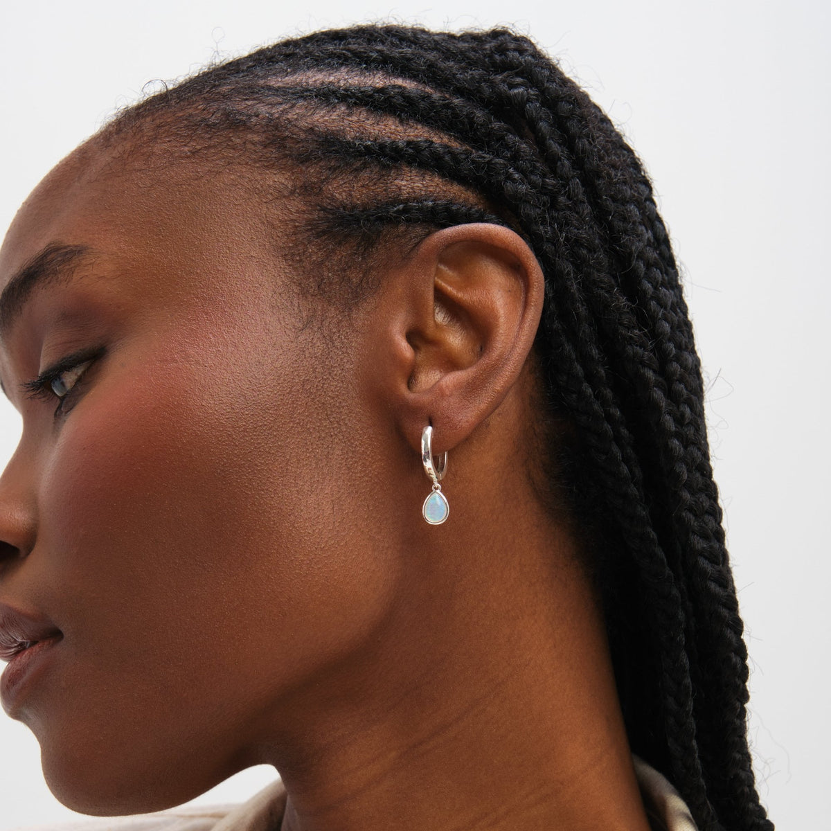 Inicio Sterling Silver Opal Peardrop Charm Hoops