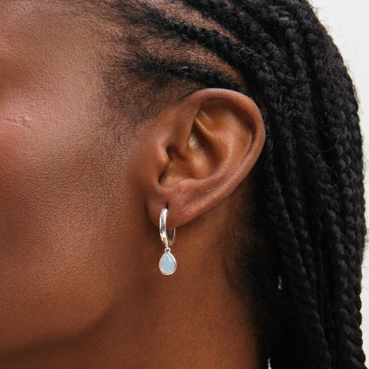 Inicio Sterling Silver Opal Peardrop Charm Hoops