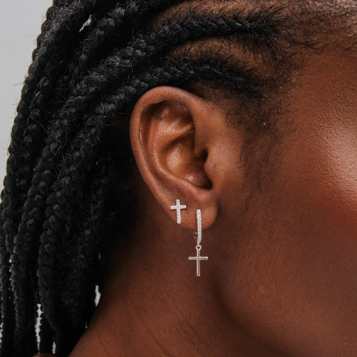 Inicio Sterling Silver Cross Hoop and Stud Earrings - Pack of 2
