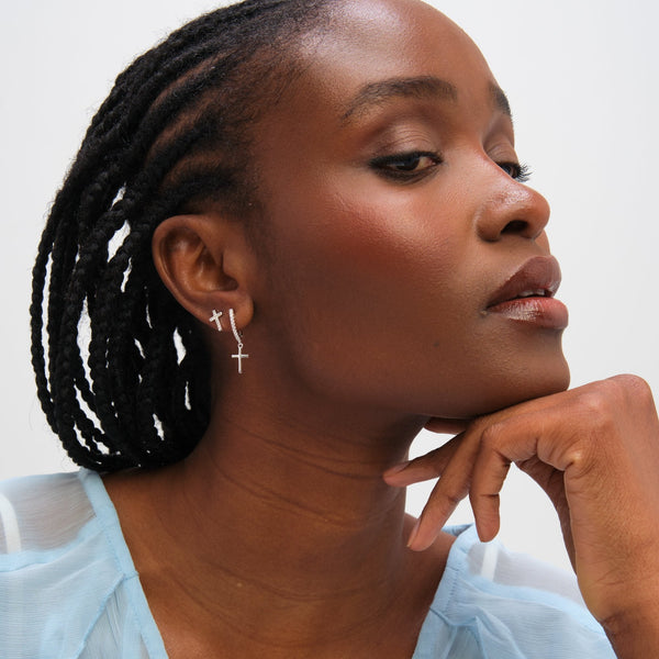 Inicio Sterling Silver Cross Hoop and Stud Earrings - Pack of 2