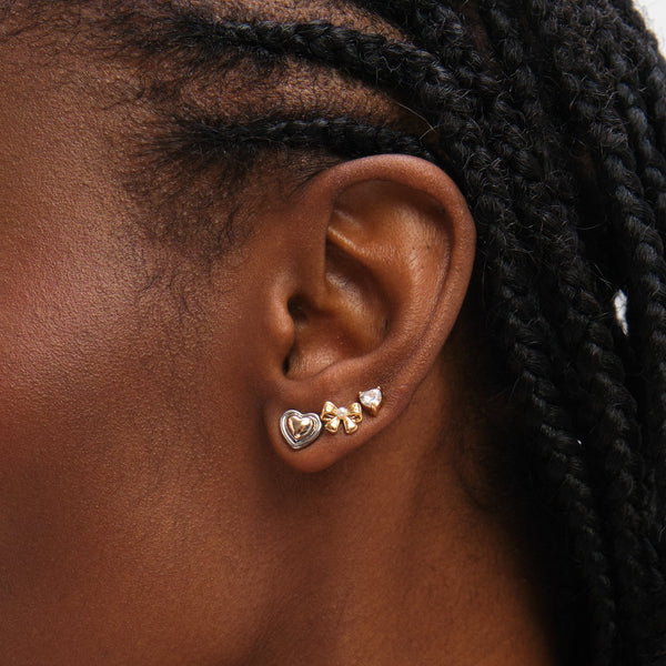 Inicio Gold Plated Heart and Bow Earrings - Pack of 3 - Gift Pouch