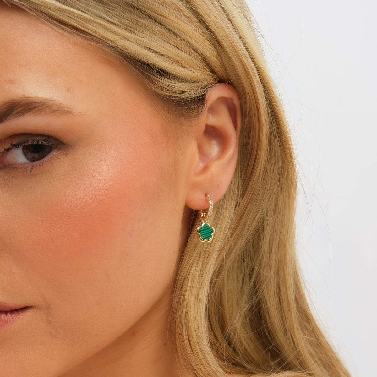 Inicio Gold Plated and Malachite Flower Earrings - Gift Pouch