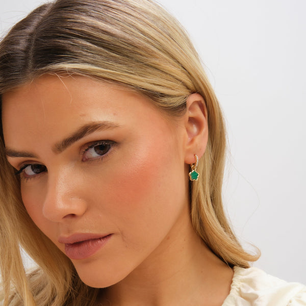 Inicio Gold Plated and Malachite Flower Earrings - Gift Pouch