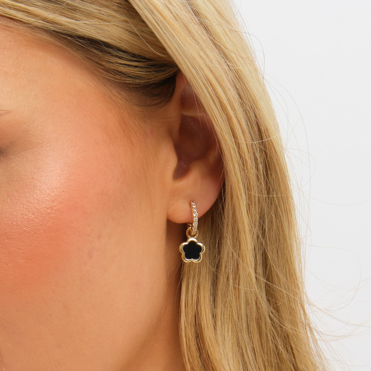 Inicio Gold Plated and Jet Flower Earrings - Gift Pouch