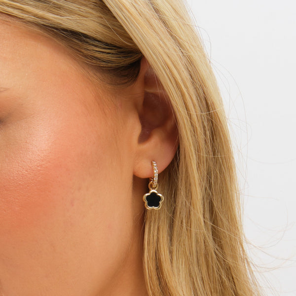 Inicio Gold Plated and Jet Flower Earrings - Gift Pouch