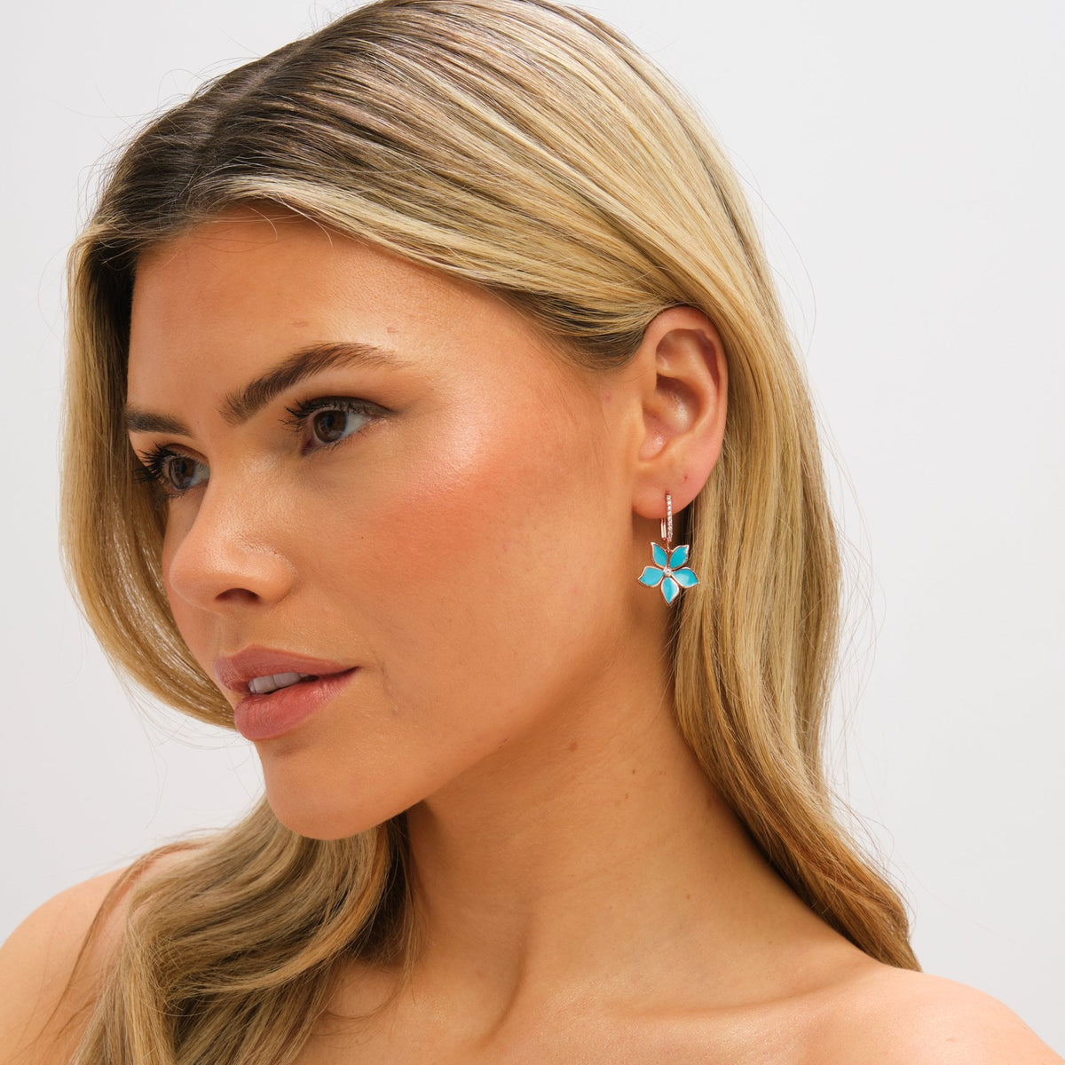 Jon Richard Rose Gold and Blue Floral Drop Earrings