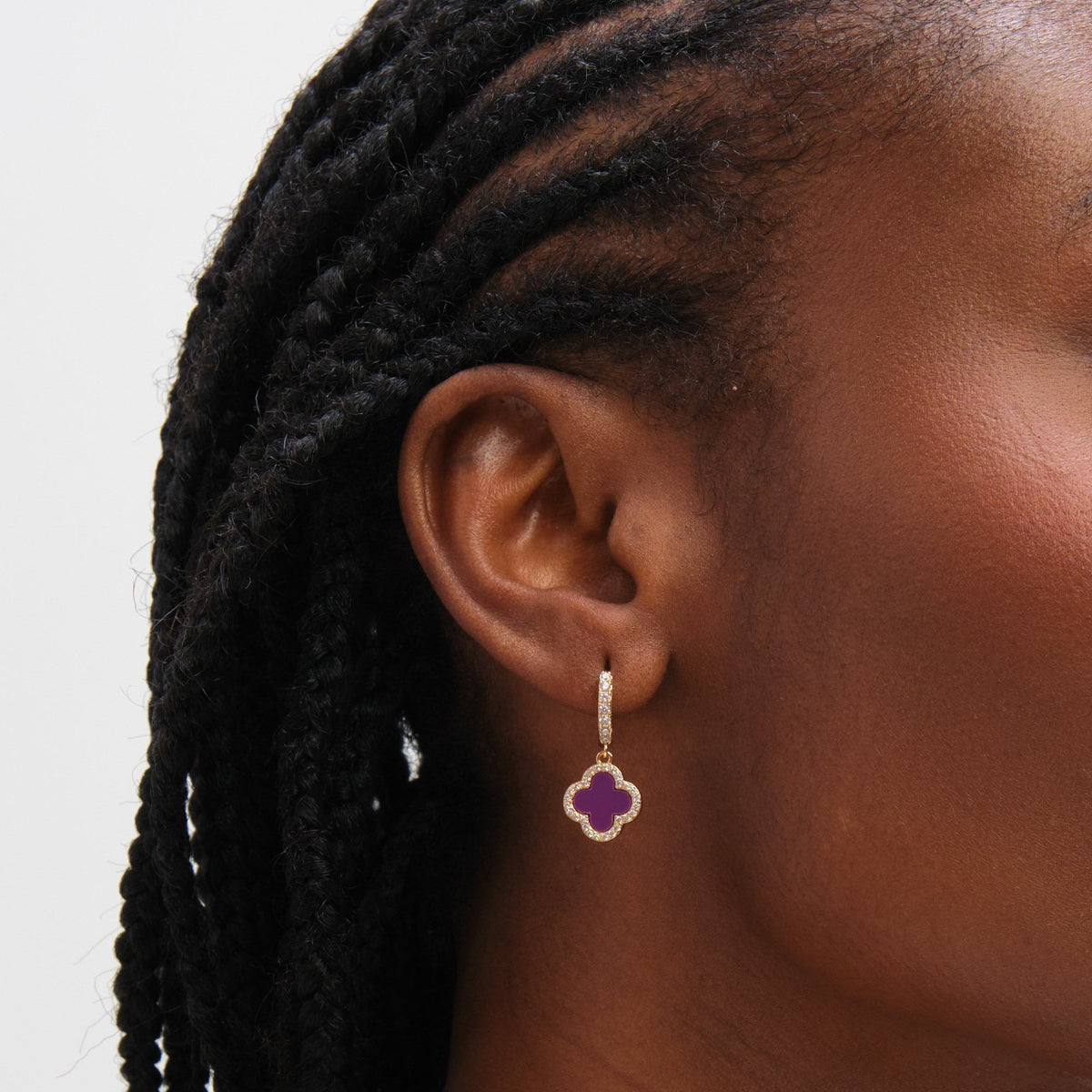 Jon Richard Gold Plated and Purple Clover Huggie Earrings