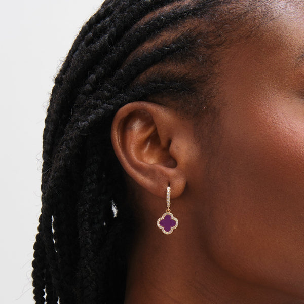 Jon Richard Gold Plated and Purple Clover Huggie Earrings