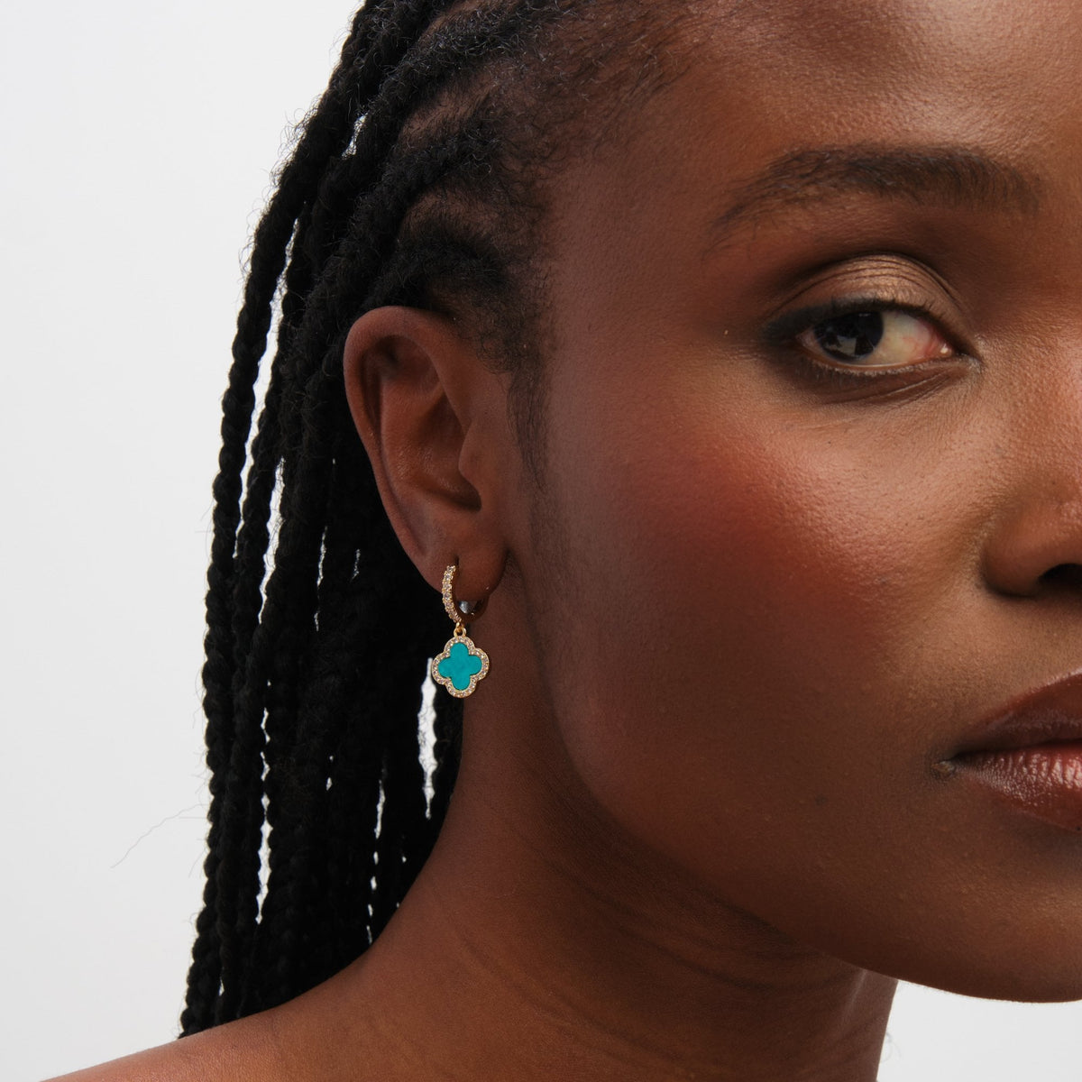 Jon Richard Gold Plated Turquoise Clover Huggie Earrings