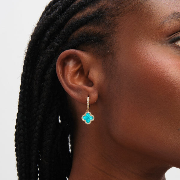 Jon Richard Gold Plated Turquoise Clover Huggie Earrings