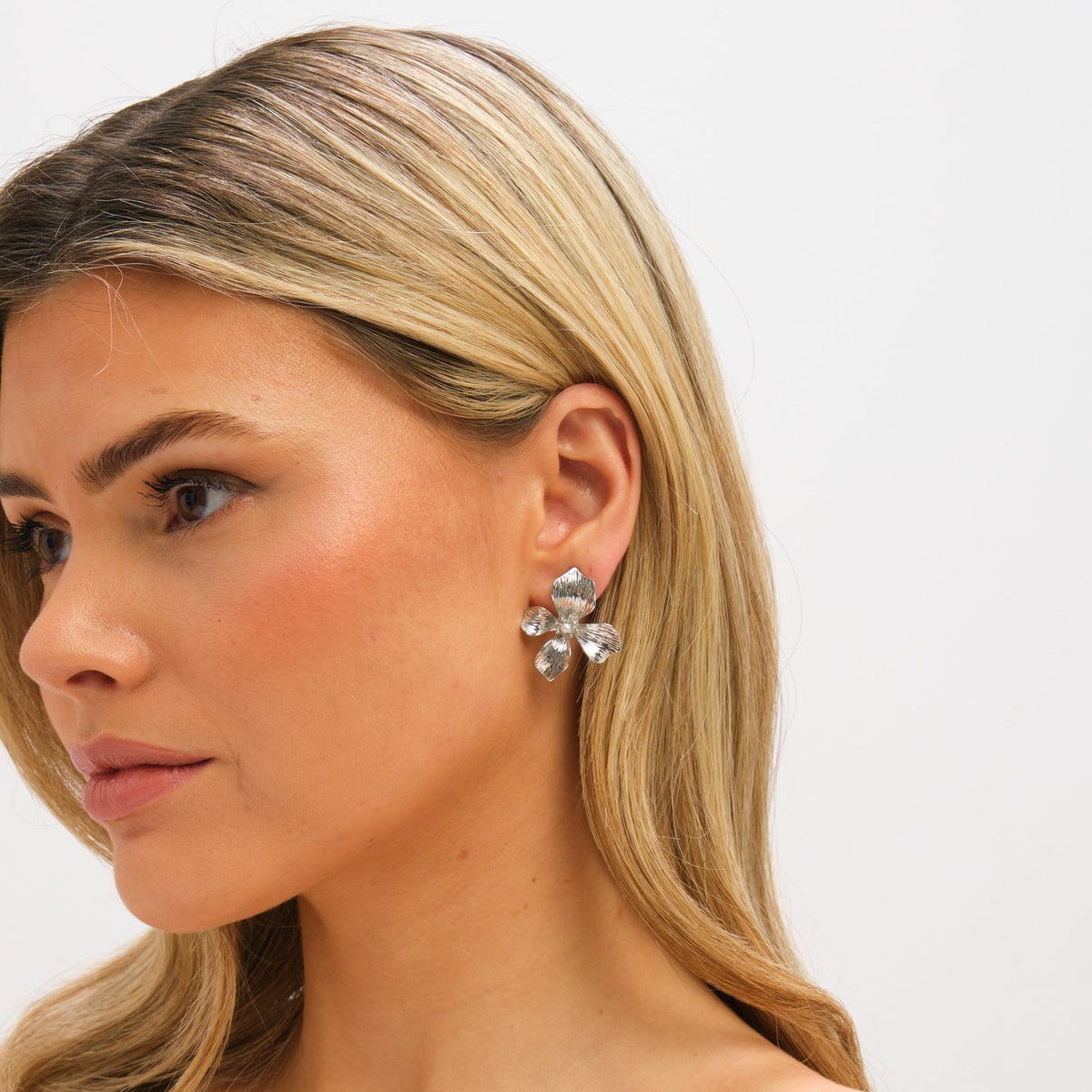 Jon Richard Silver Plated and Pearl Statement Flower Stud Earrings