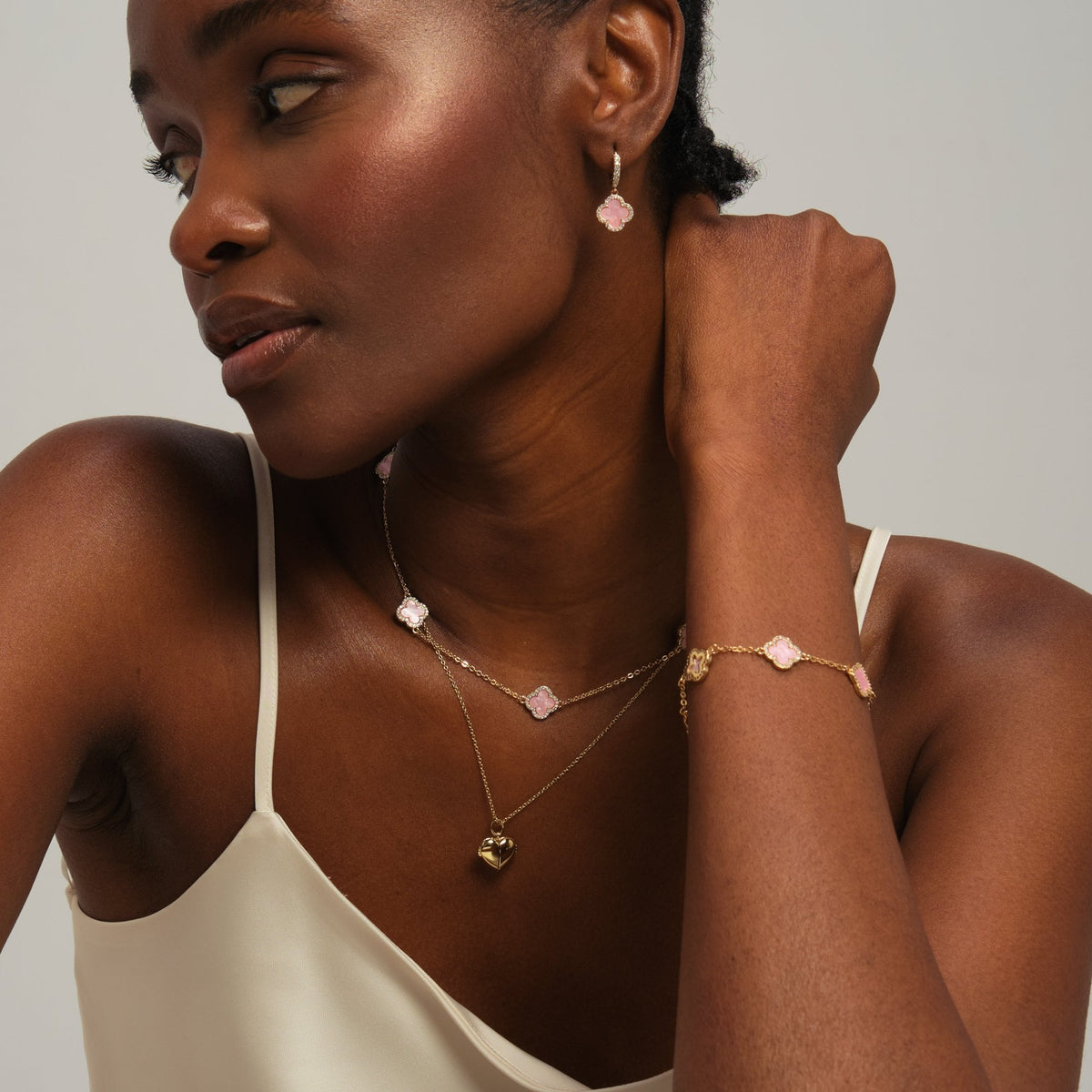 Jon Richard Gold Plated and Pink Station Clover Necklace