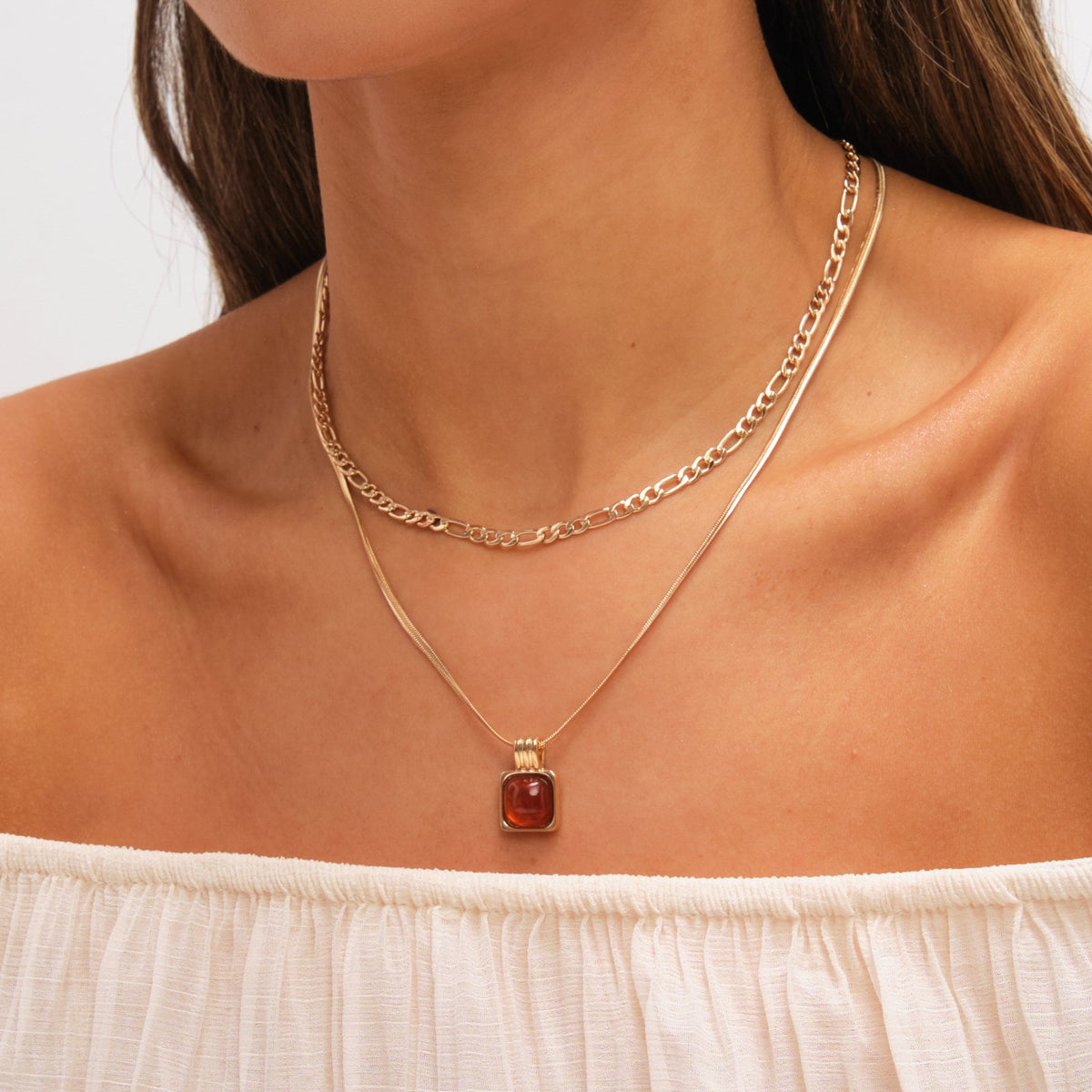 Mood Gold Plated Double Layer Chain and Resin Necklace