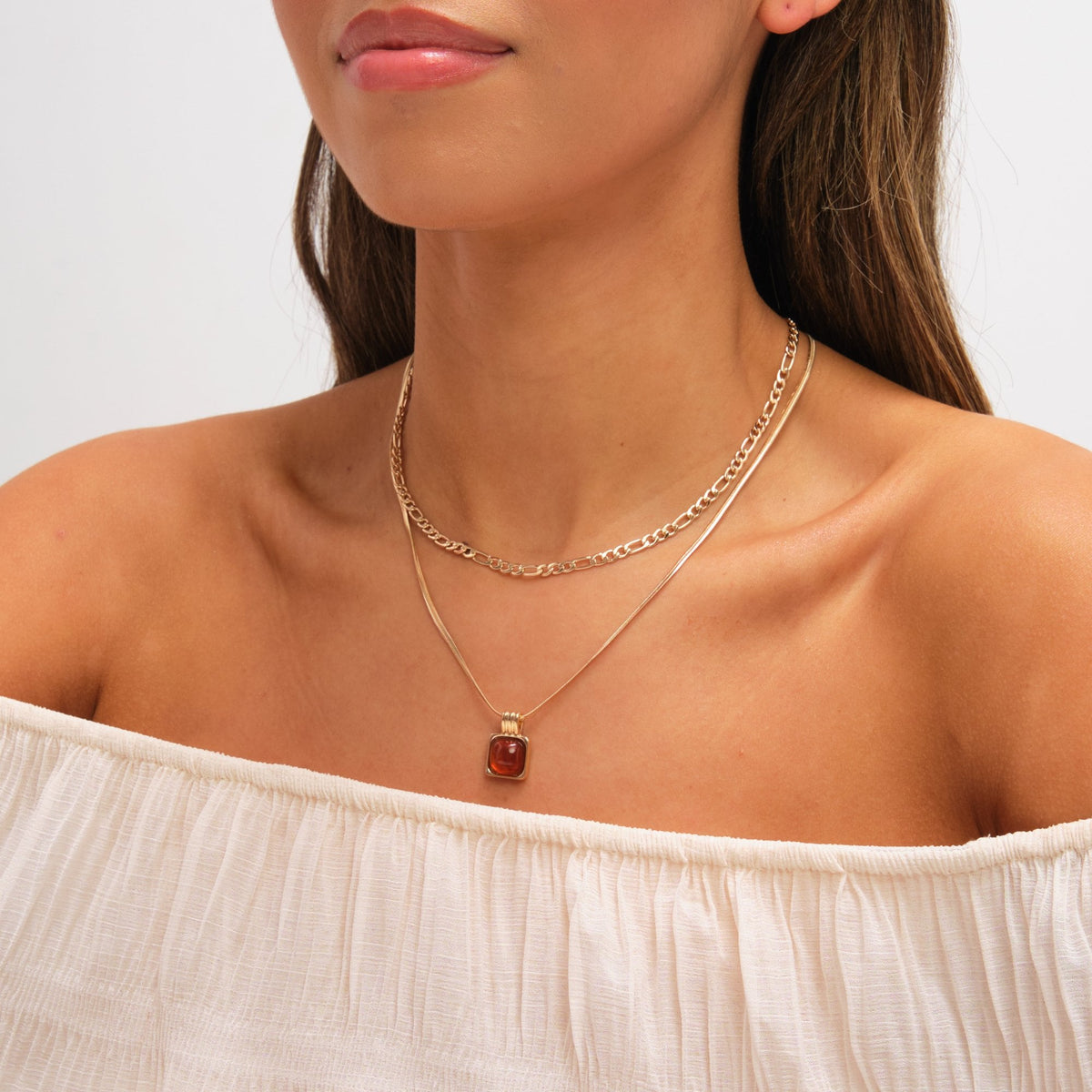 Mood Gold Plated Double Layer Chain and Resin Necklace