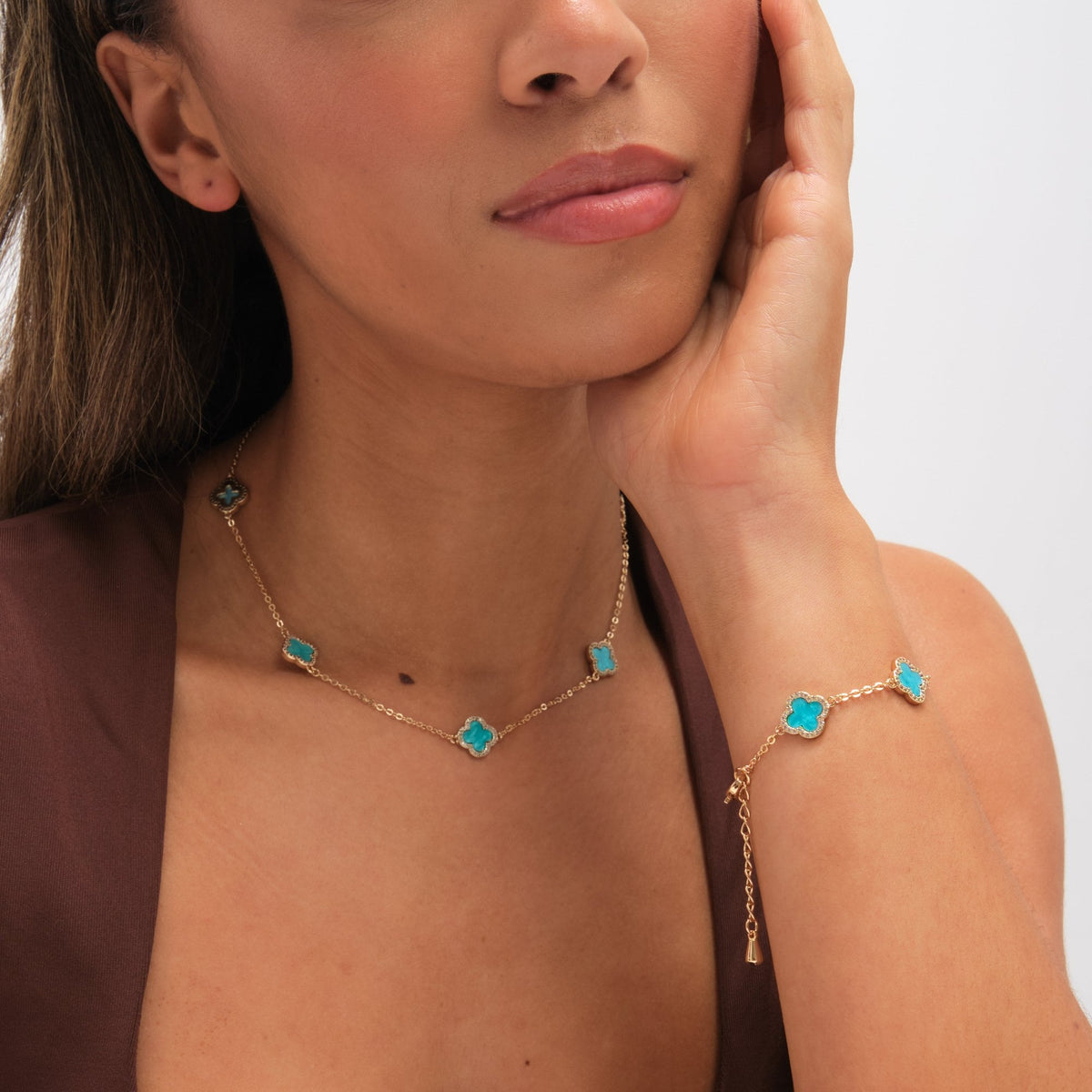 Jon Richard Gold Plated Turquoise Clover Station Bracelet