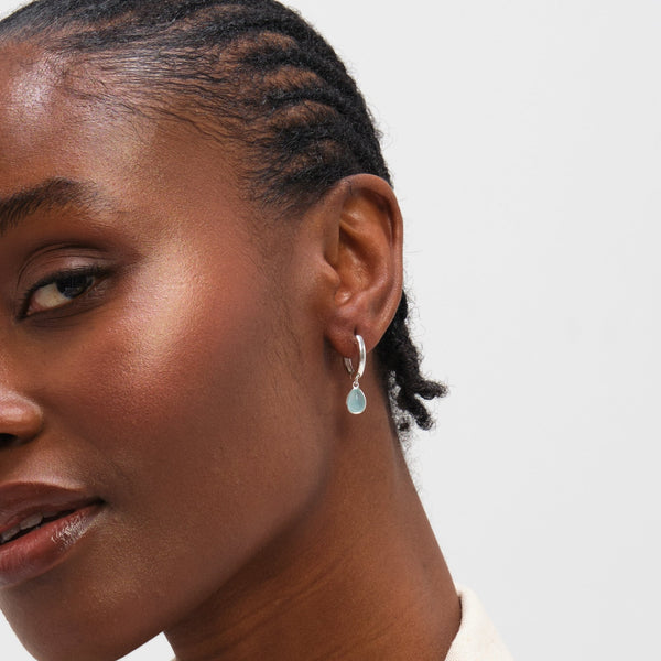 Inicio Sterling Silver Turquoise Peardrop Charm Hoops