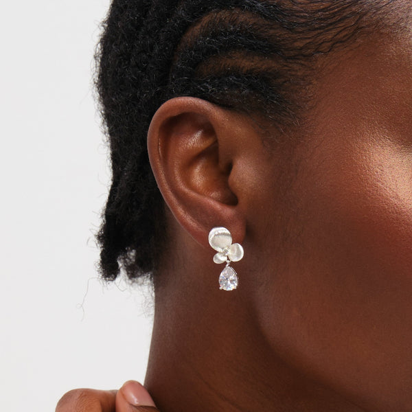 Inicio Sterling Silver Satin Floral Drop Earrings