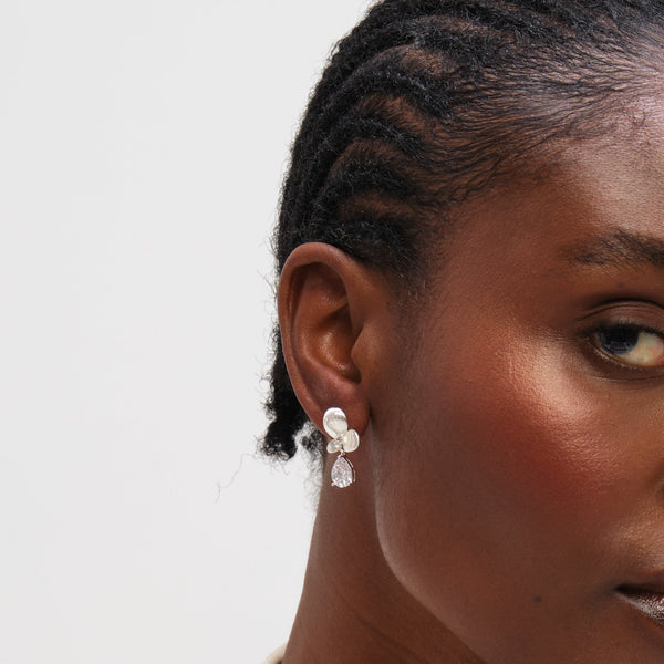 Inicio Sterling Silver Satin Floral Drop Earrings
