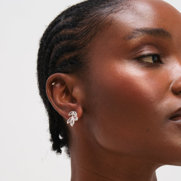 Inicio Sterling Silver Crystal Floral Drop Earrings