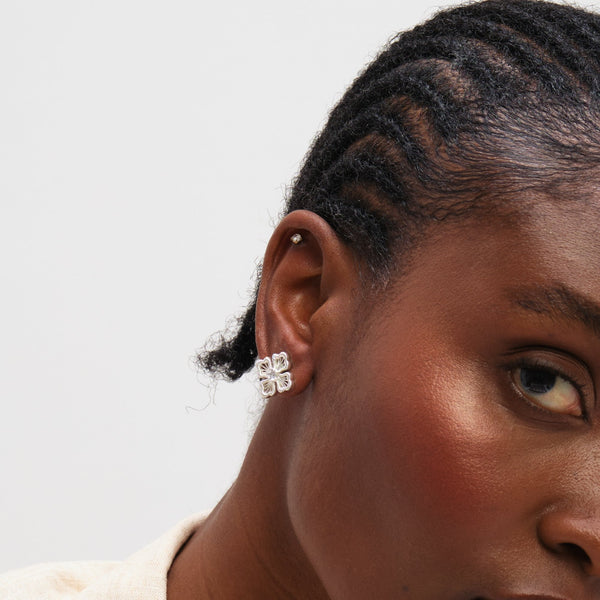 Inicio Sterling Silver Satin Clover Stud Earrings