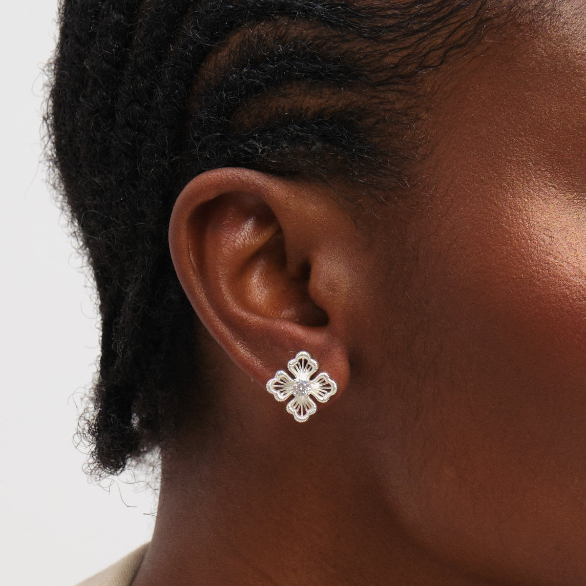 Inicio Sterling Silver Satin Clover Stud Earrings