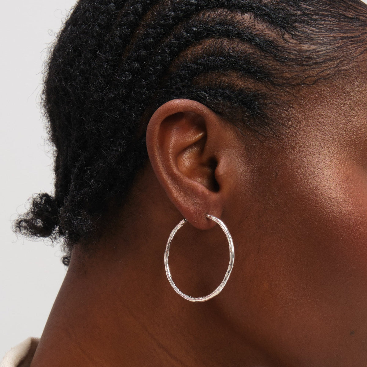 Inicio Sterling Silver Molten Large Sleeper Hoops
