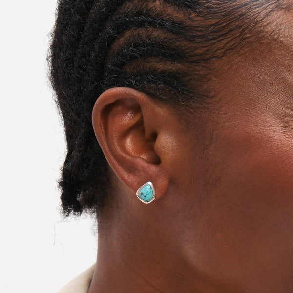 Inicio Sterling Silver Turquoise Polished Stud Earrings