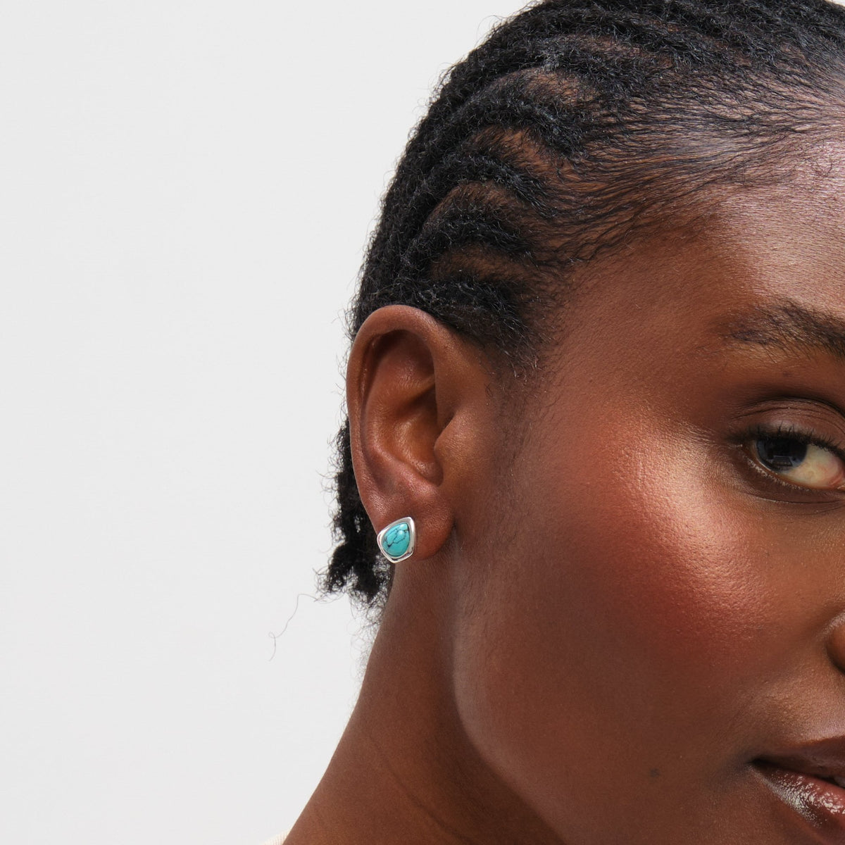 Inicio Sterling Silver Turquoise Polished Stud Earrings