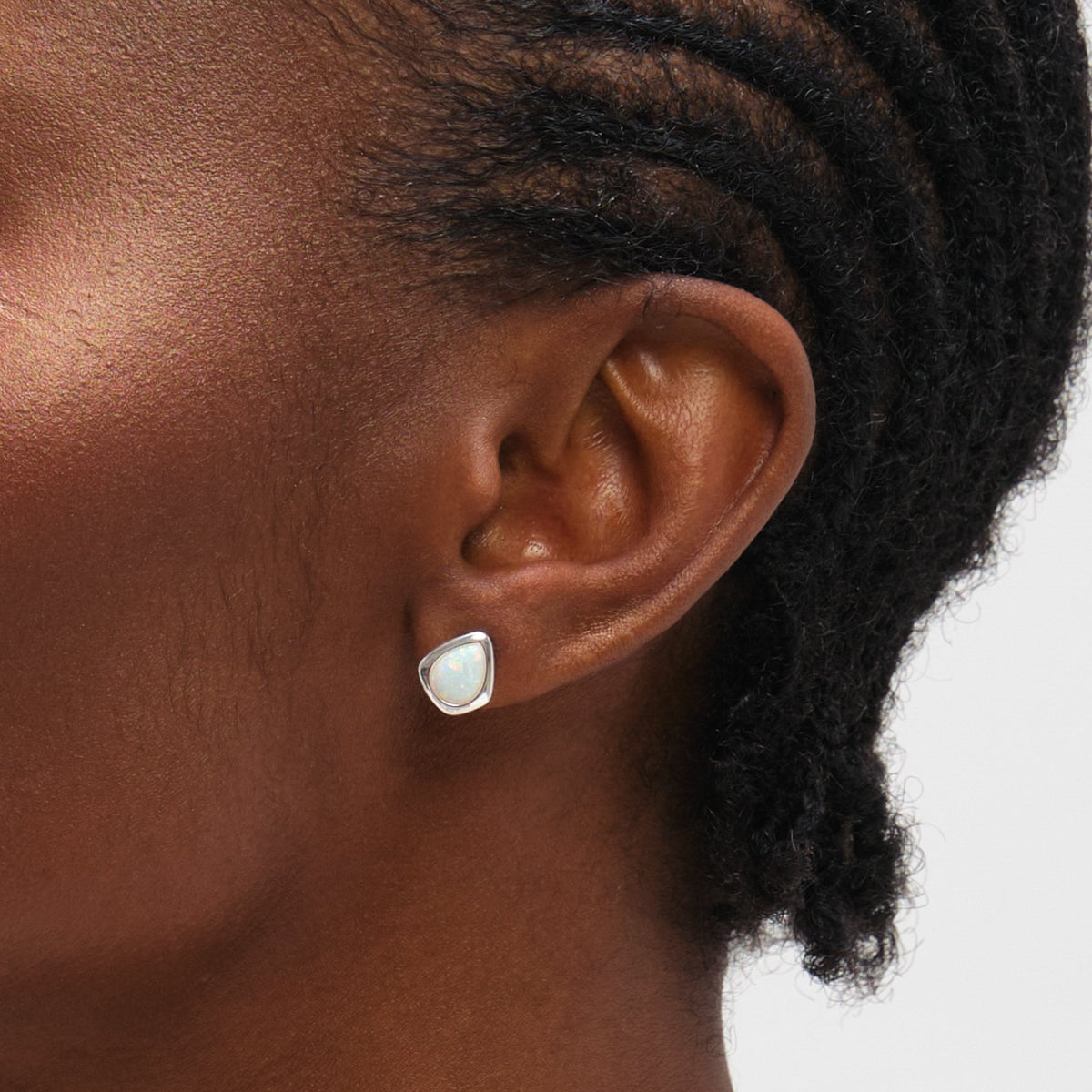 Inicio Sterling Silver Opal Polished Stud Earrings