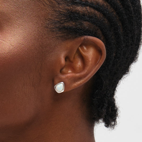 Inicio Sterling Silver Opal Polished Stud Earrings
