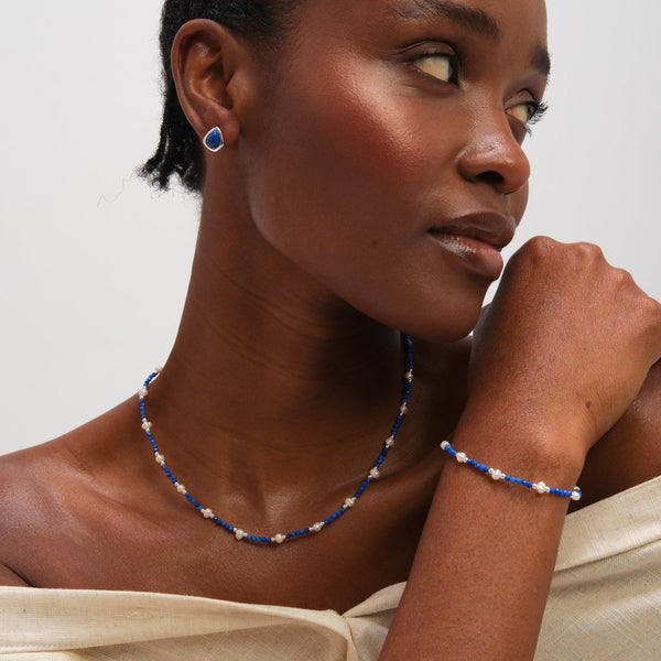 Inicio Sterling Silver Lapis Polished Stud Earrings