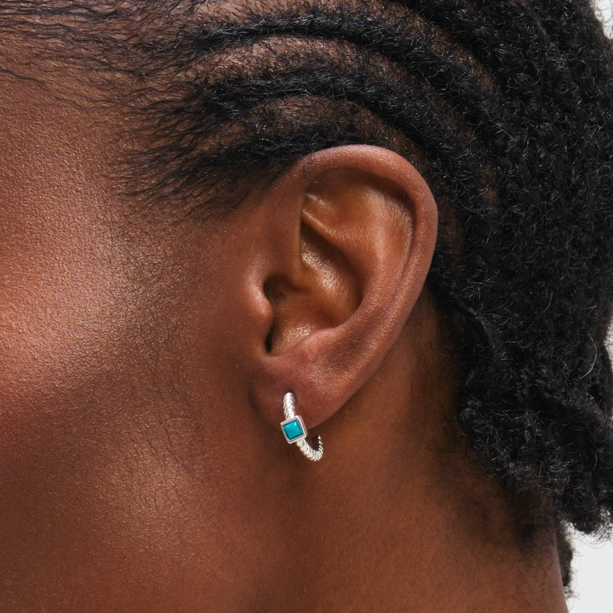 Inicio Sterling Silver Turquoise Huggie Hoops