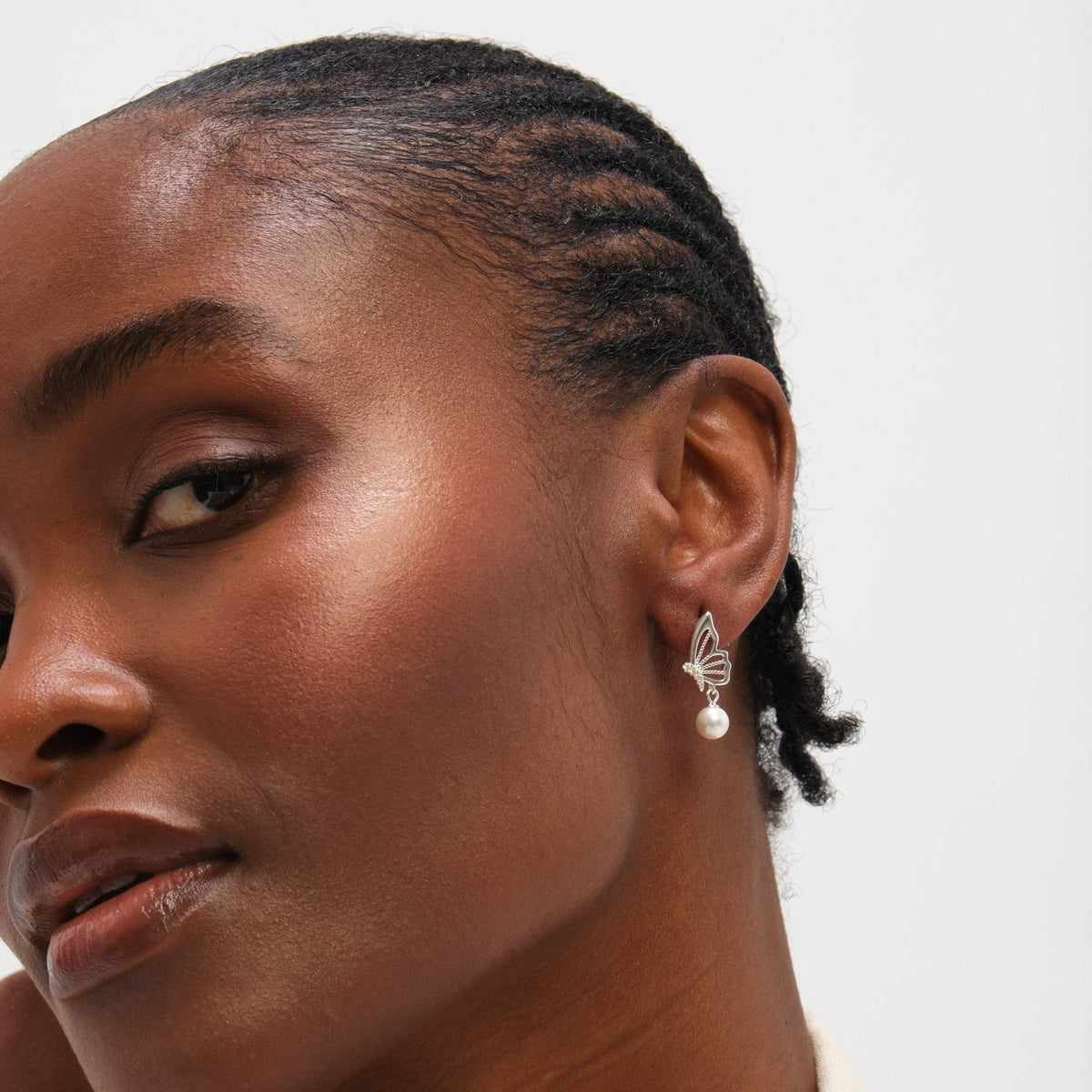 Inicio Sterling Silver Polished Butterfly Pearl Drop Earrings