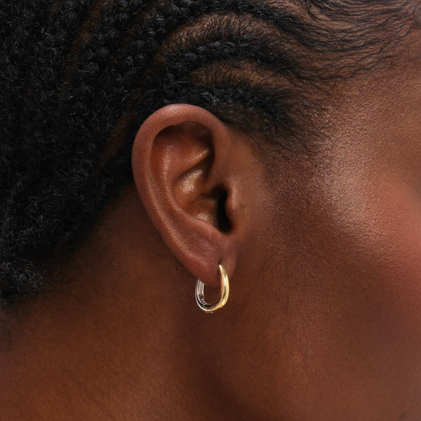 Inicio Sterling Silver Two Tone Half And Half Hoop Earrings