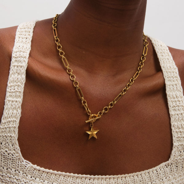 Jon Richard Gold Plated Waterproof Diamond Cut Star T Bar Necklace